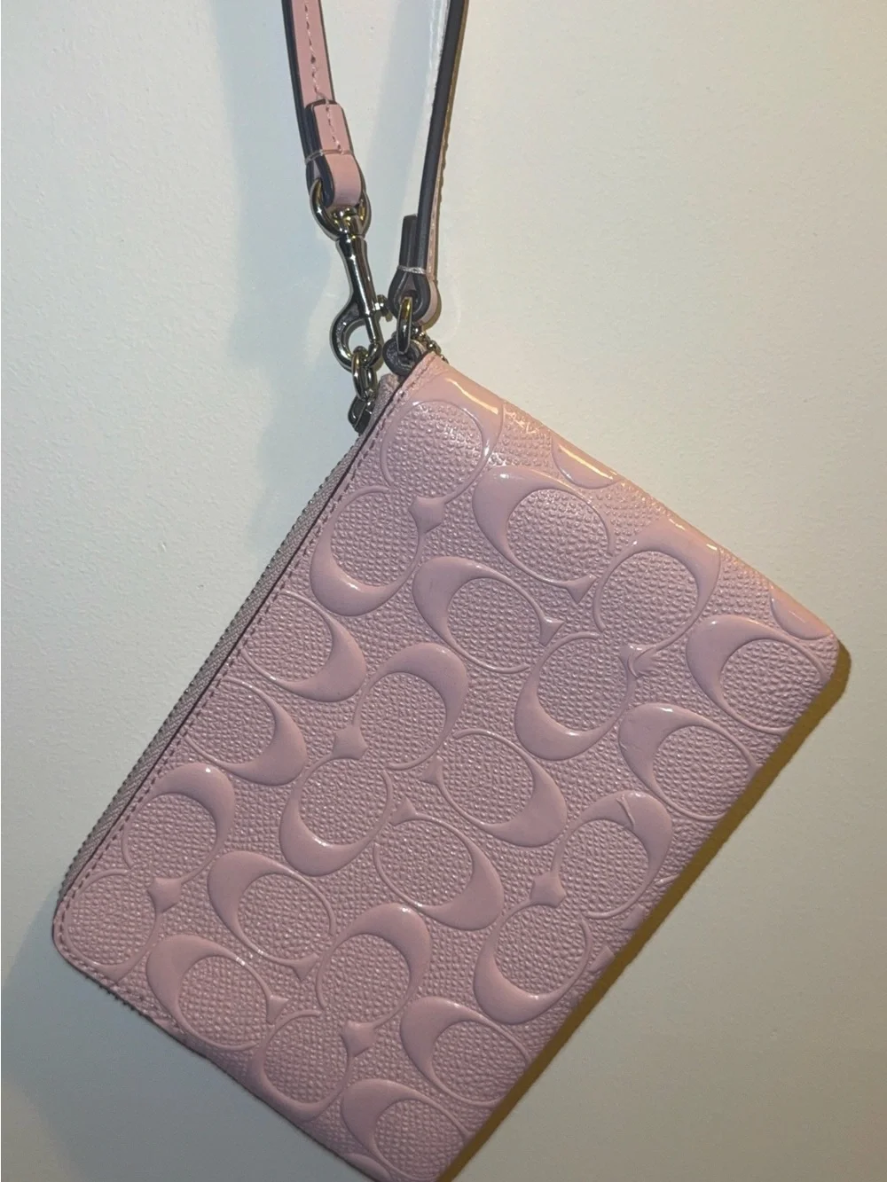 COACH Pink Signature Embossed Leather Wristlet
